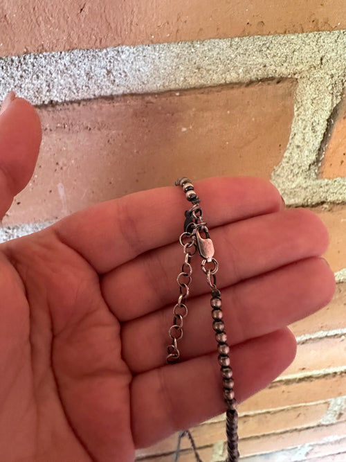 Nizhoni Handmade Navajo Pearl Style Sterling Silver Beaded Lariat Necklace
