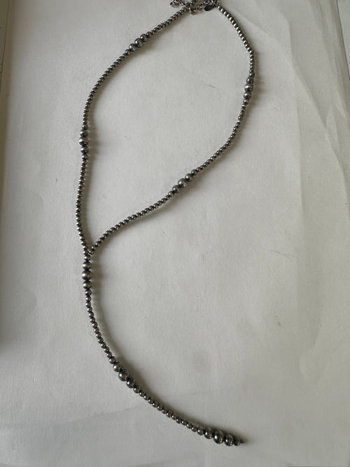 Nizhoni Handmade Navajo Pearl Style Sterling Silver Beaded Lariat Necklace