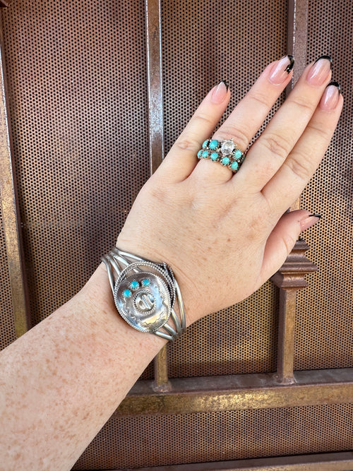 Navajo Cowboy Hat Sterling Silver & Turquoise Cuff Bracelet