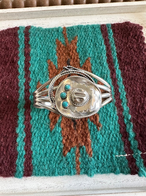 Navajo Cowboy Hat Sterling Silver & Turquoise Cuff Bracelet