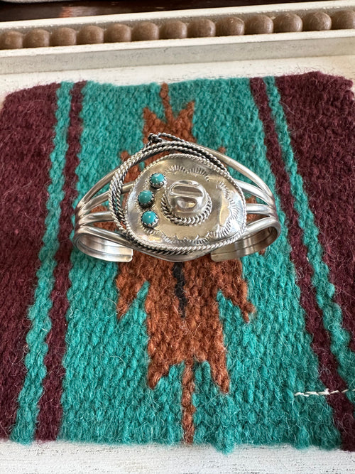 Navajo Cowboy Hat Sterling Silver & Turquoise Cuff Bracelet