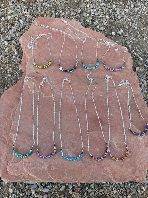 Handmade Sterling Silver Beaded Multi Stone Necklace "Signed Nizhoni"