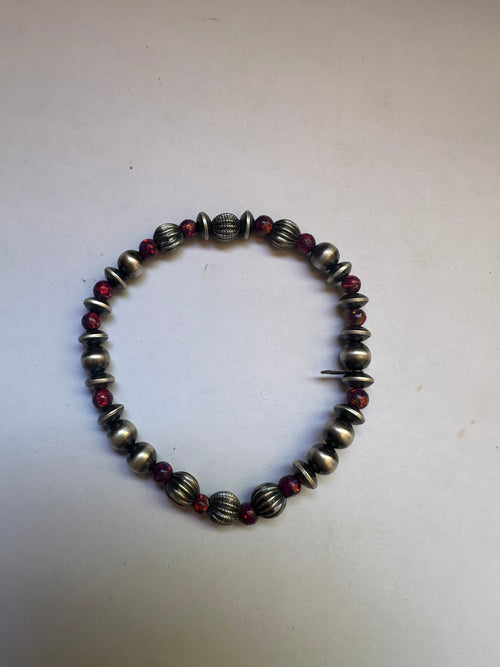 Handmade Purple Fire Opal & Sterling Silver Beaded Bracelet