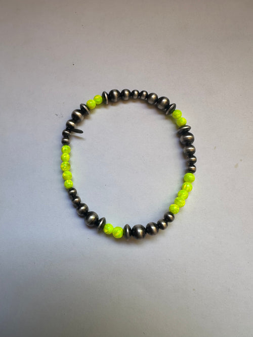 Handmade Neon Fire Opal & Sterling Silver Beaded Bracelet