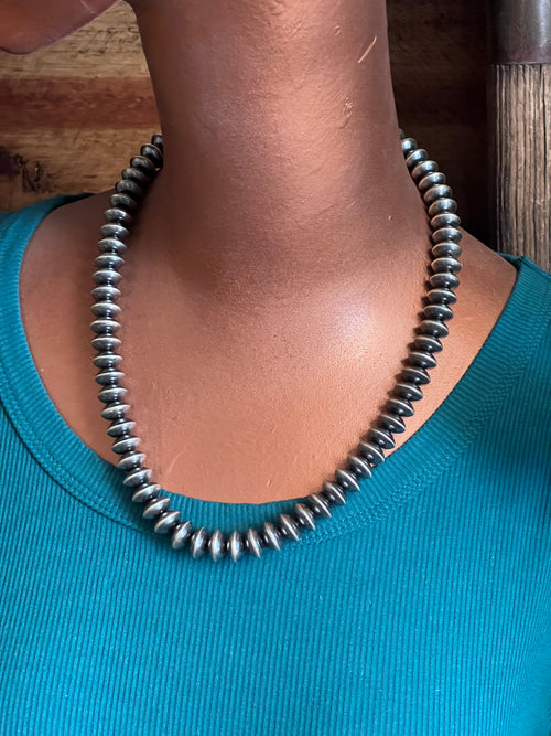 Handcrafted 11mm Sterling Silver Saucer Pearl Bead Necklace by Michelle Jameson, 19-1/2 inches