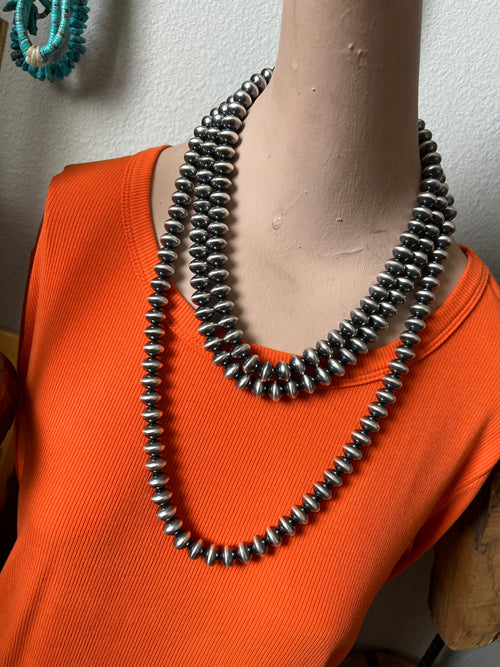 Vinita Cowboy Handcrafted 11.5mm Sterling Silver Saucer Pearl Beaded Necklace, Multiple Lengths