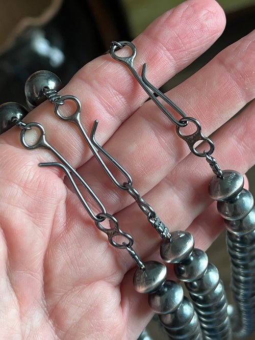 Vinita Cowboy Handcrafted 11.5mm Sterling Silver Saucer Pearl Beaded Necklace, Multiple Lengths