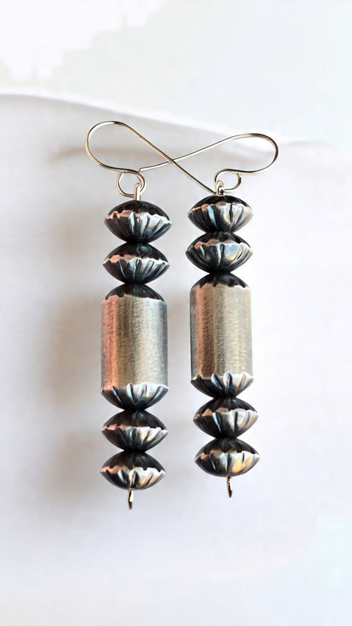 Navajo Pearl Sterling Handmade Bead Dangle Earrings by Tonisha Haley