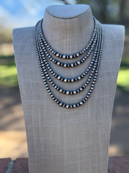 Handmade Sterling Silver & Pearl 4-8mm Beaded Necklace