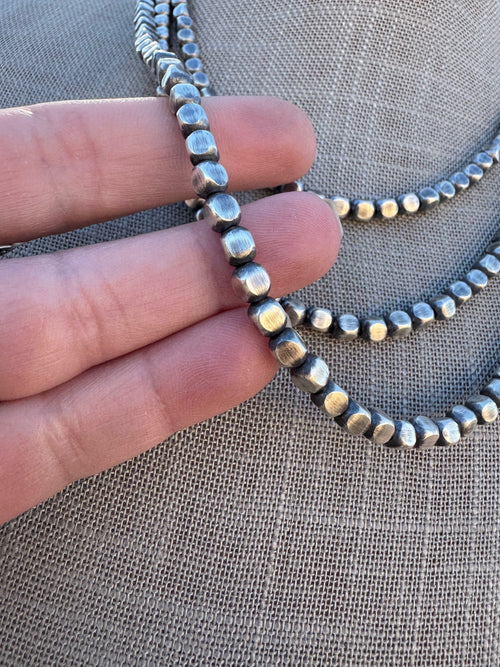 Handcrafted Sterling Silver Box Pearl 4mm Beaded Necklace