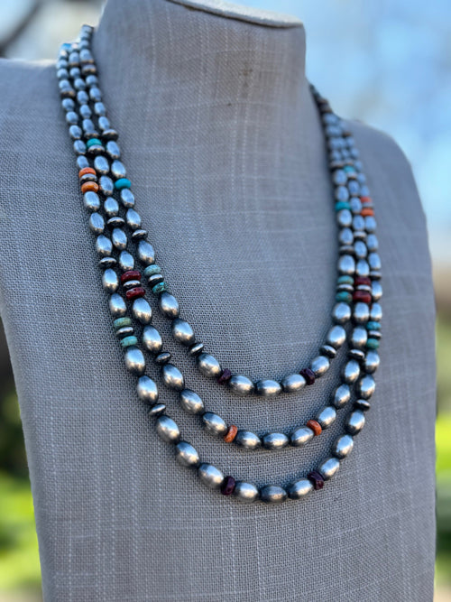 Handcrafted Sterling Silver Spiny and Turquoise 5-8mm Melon Beaded Necklace