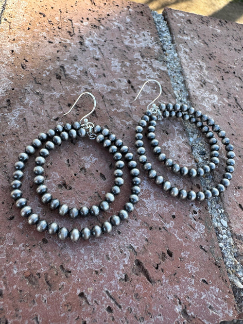 Handmade Sterling Silver Pearl Beaded Dangle Hoop Earrings Marie’s fav