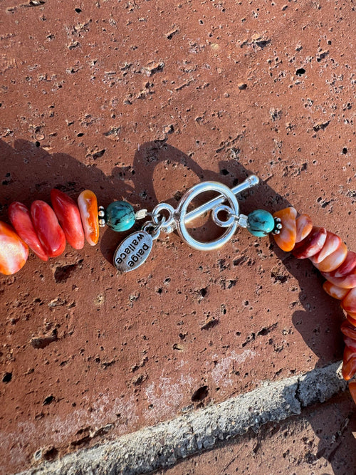 Paige Wallace Turquoise, Spiny & Sterling Silver Beaded Bullhead Pendant Necklace