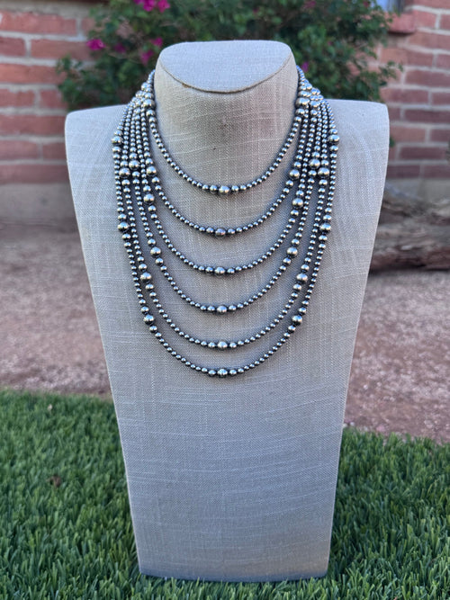 Handcrafted Sterling Silver Pearl 4-8mm Beaded Necklace Leslies fav
