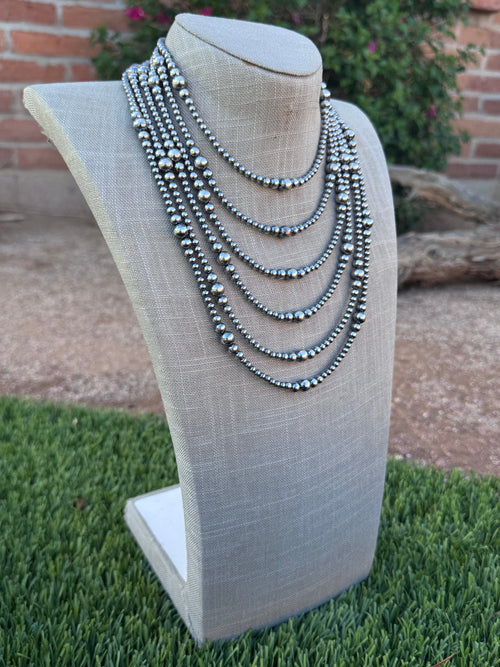 Handcrafted Sterling Silver Pearl 4-8mm Beaded Necklace Leslies fav