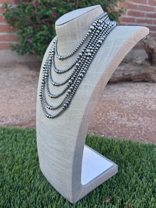 Handcrafted Sterling Silver Pearl 4-8mm Beaded Necklace Leslies fav