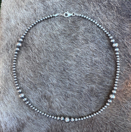 Handcrafted Sterling Silver Pearl 4-8mm Beaded Necklace Leslies fav