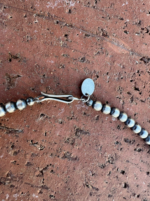 Handcrafted Pink Conch & Sterling Silver 4mmmm Beaded Necklace 20"