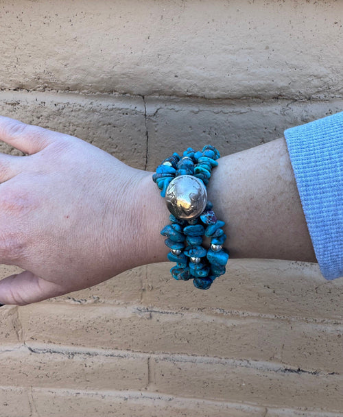 Paige Wallace Handmade Turquoise & Sterling Silver Beaded 3 Strand Bracelet 7.5"