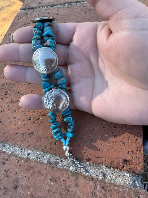 Paige Wallace Handmade Turquoise & Sterling Silver Beaded 2 Strand Bracelet 8"