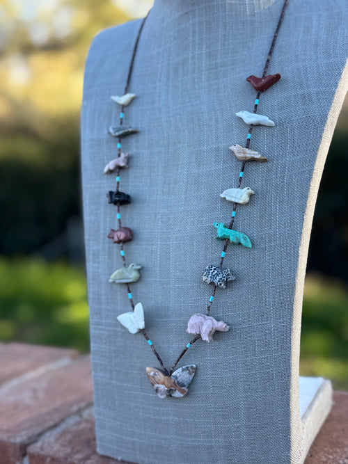 Handcrafted Sterling Silver & Beaded Fetish Necklace 30"