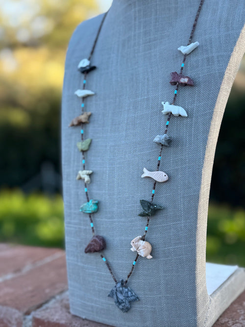 Handcrafted Sterling Silver & Beaded Fetish Necklace 30"