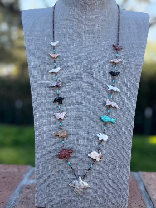 Handcrafted Sterling Silver & Beaded Fetish Necklace 30"