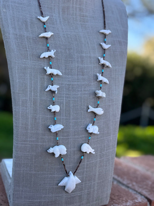 Handcrafted Sterling Silver & Beaded Fetish Necklace 30"