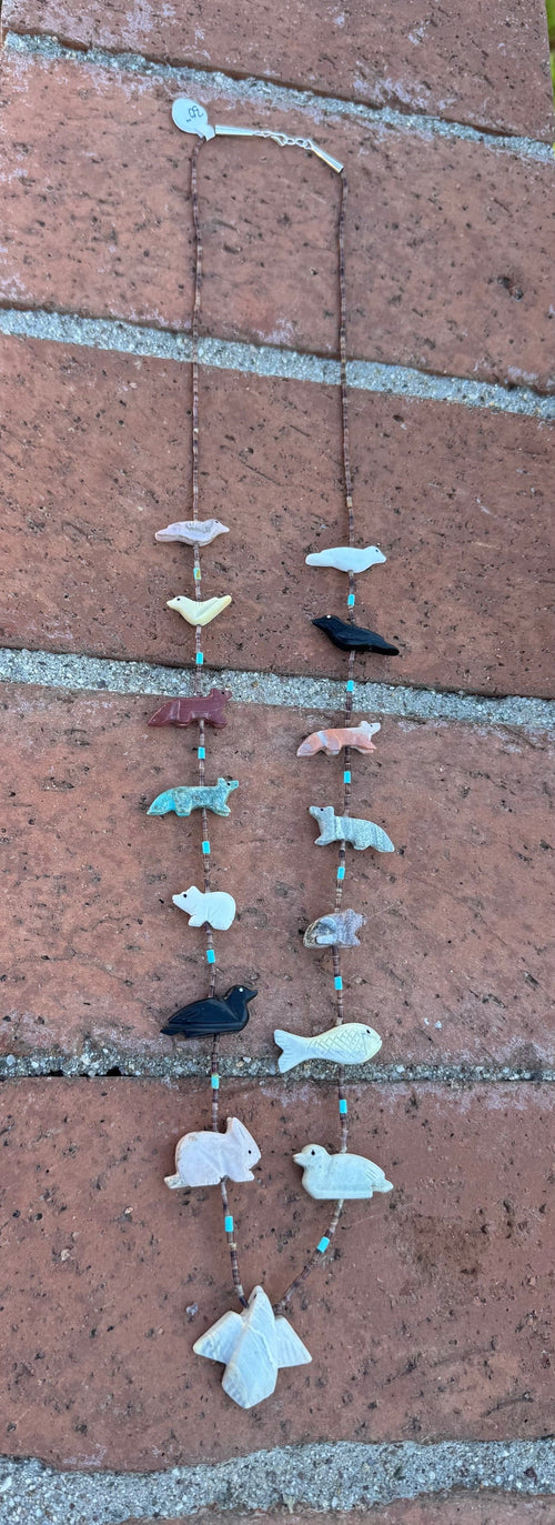 Handcrafted Sterling Silver & Beaded Fetish Necklace 30"