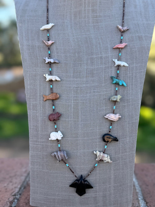 Handcrafted Sterling Silver & Beaded Fetish Necklace 30"