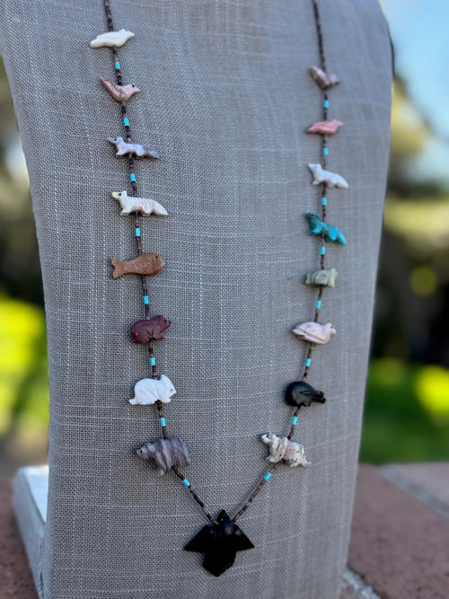 Handcrafted Sterling Silver & Beaded Fetish Necklace 30"