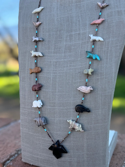 Handcrafted Sterling Silver & Beaded Fetish Necklace 30"