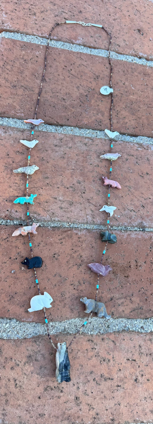 Handcrafted Sterling Silver & Beaded Fetish Necklace 30"