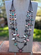 Handcrafted Sterling Silver & Beaded Fetish 3 strand Necklace 30"