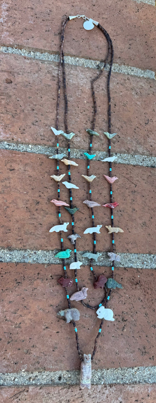 Handcrafted Sterling Silver & Beaded Fetish 2 strand Necklace 30"