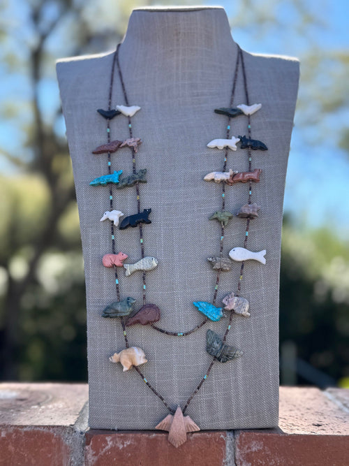 Handcrafted Sterling Silver & Beaded Fetish 2 strand Necklace 30"