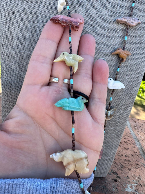 Handcrafted Sterling Silver & Beaded Fetish Necklace 30"