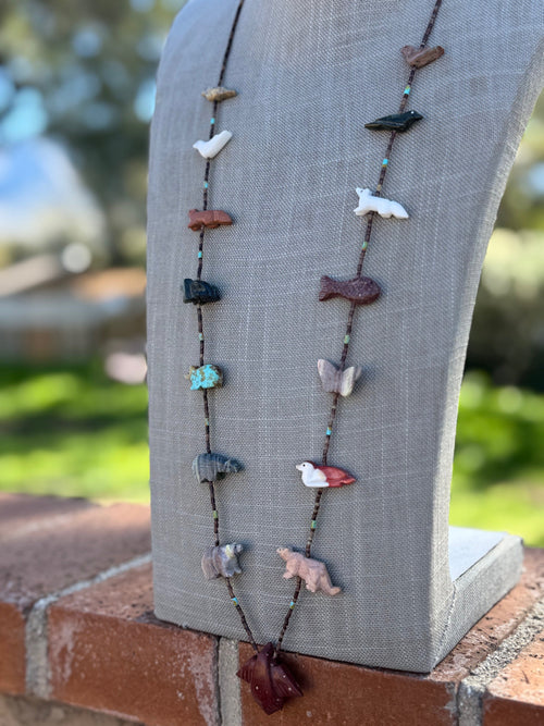 Handcrafted Sterling Silver & Beaded Fetish Necklace 34"