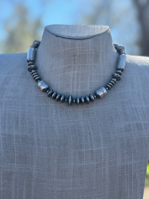 Handmade Sterling Silver Beaded Necklace 16-18"