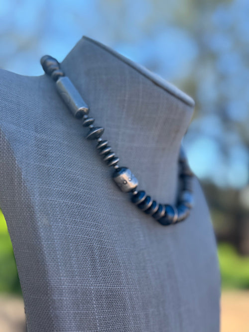 Handmade Sterling Silver Beaded Necklace 16-18"