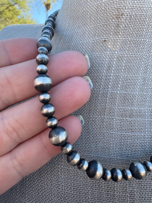 Handmade Sterling Silver Pearl Beaded 4-8mm Necklace 18"