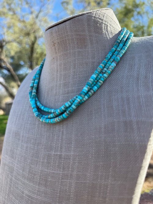 Handcrafted Sterling Silver & Rolled Kingman Turquoise Beaded Necklace 17"