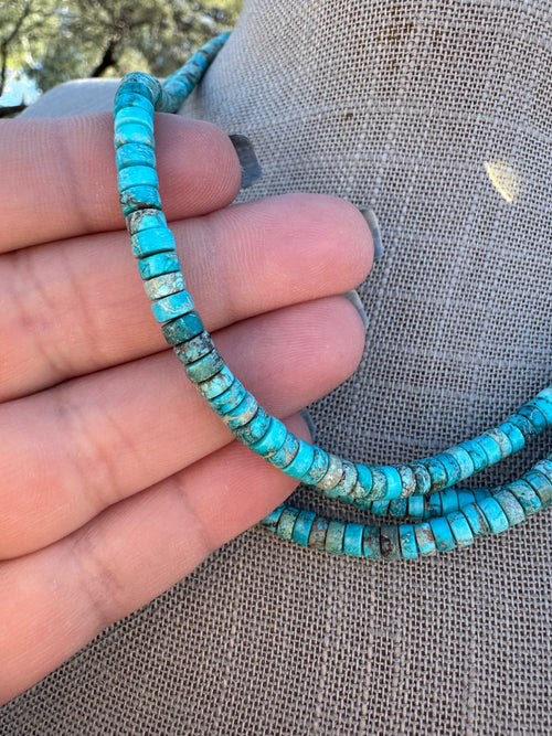 Handcrafted Sterling Silver & Rolled Kingman Turquoise Beaded Necklace 17"