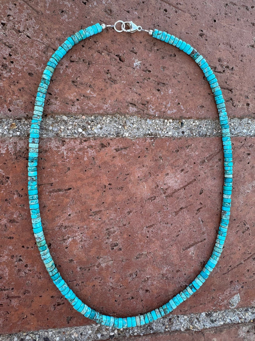 Handcrafted Sterling Silver & Rolled Kingman Turquoise Beaded Necklace 17"