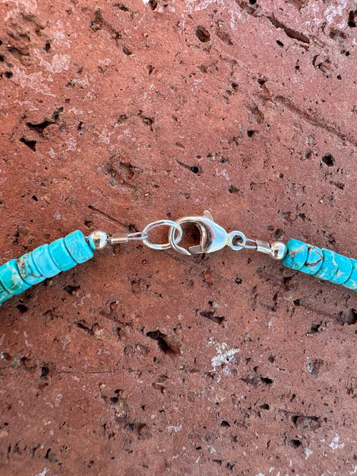 Handcrafted Sterling Silver & Rolled Kingman Turquoise Beaded Necklace 17"