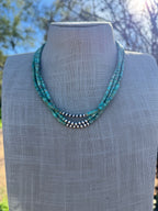 Handcrafted Sterling Silver & Kingman Turquoise Beaded Necklace 18"