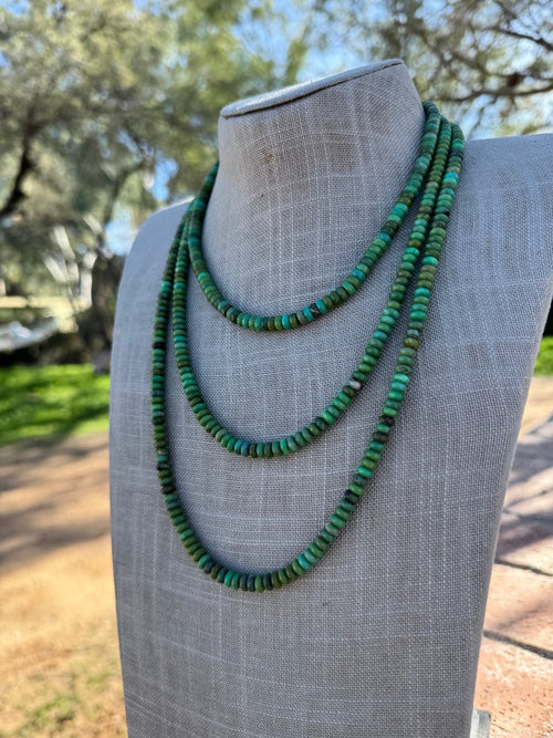 Handcrafted Sterling Silver & Rolled Royston Turquoise Beaded Necklace