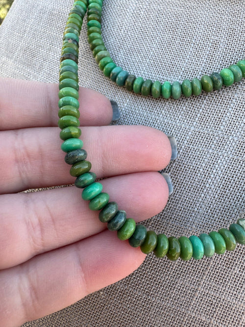 Handcrafted Sterling Silver & Rolled Royston Turquoise Beaded Necklace