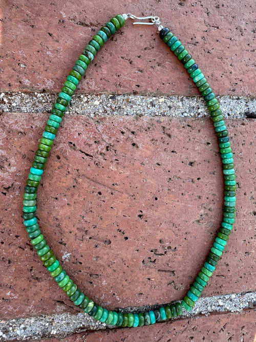 Handcrafted Sterling Silver & Rolled Royston Turquoise Beaded Necklace