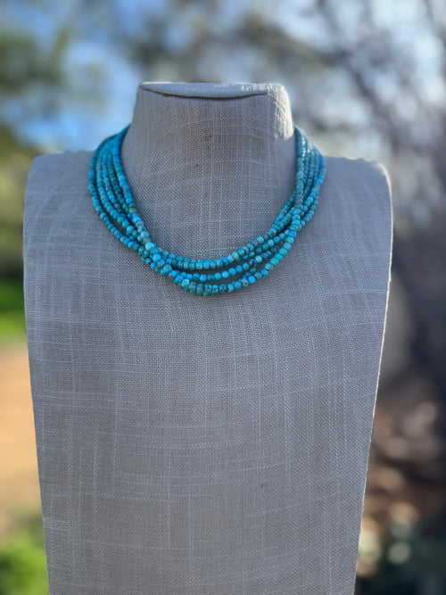 Handcrafted Sterling Silver & Kingman Turquoise Beaded Necklace